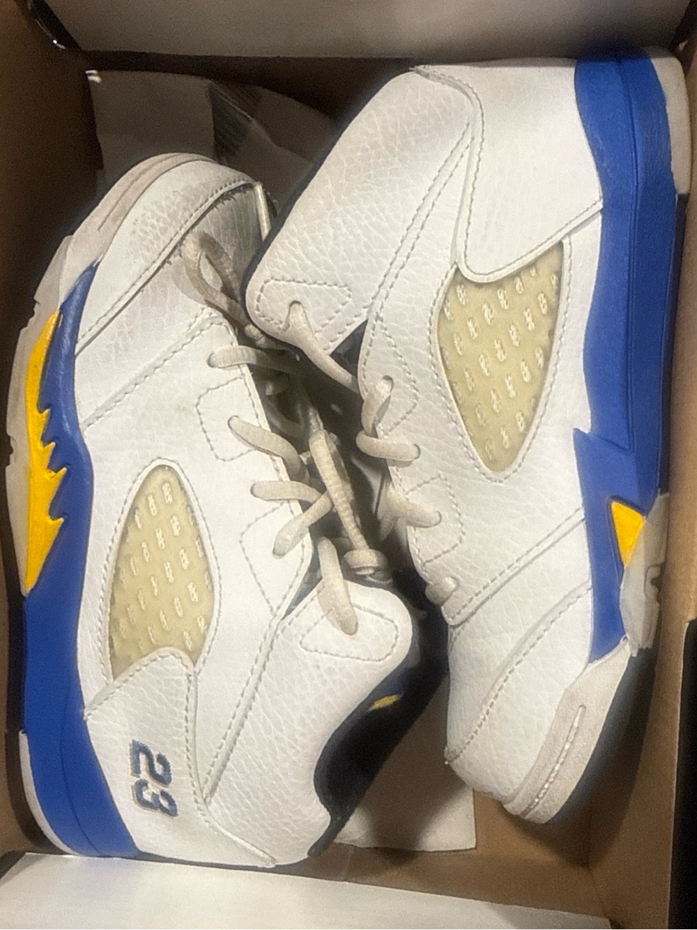 Jordan Kids White Sneakers with Blue and Yellow Accents